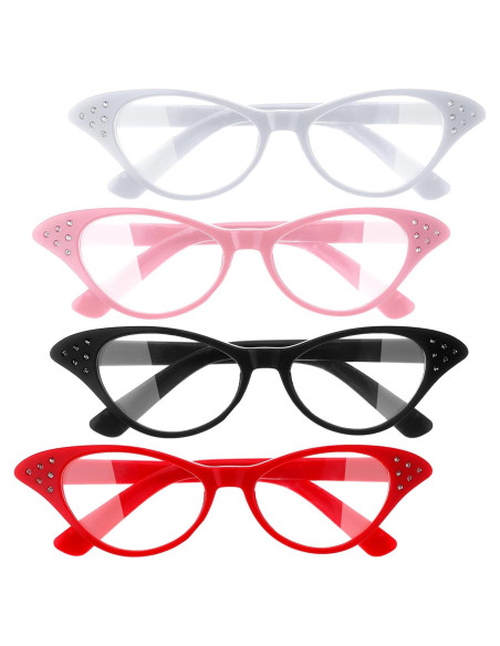 Gafas de Ojo de Gato JJUNW 4 Pcs con Rhinestones