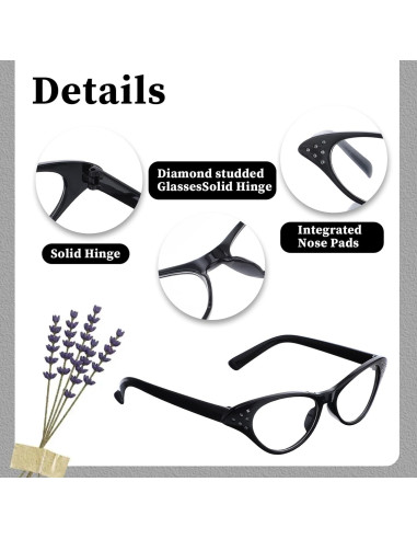 Gafas de Ojo de Gato JJUNW 4 Pcs con Rhinestones