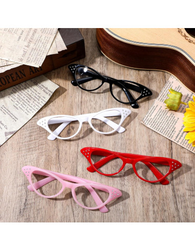 Gafas de Ojo de Gato JJUNW 4 Pcs con Rhinestones