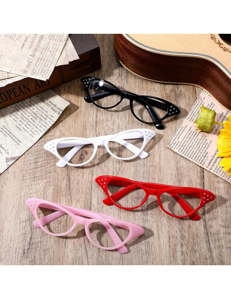 Gafas de Ojo de Gato JJUNW 4 Pcs con Rhinestones