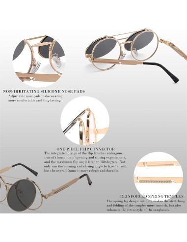 Gafas de sol redondas HJSTES oro/gris 50mm estilo vintage