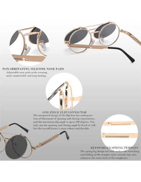 Gafas de sol redondas HJSTES oro/gris 50mm estilo vintage