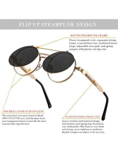 Gafas de sol redondas HJSTES oro/gris 50mm estilo vintage