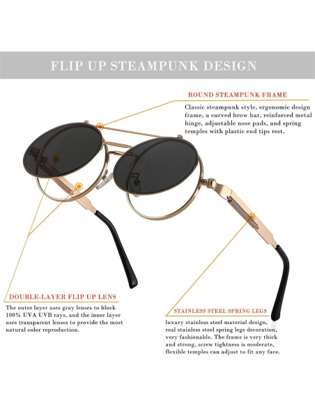 Gafas de sol redondas HJSTES oro/gris 50mm estilo vintage