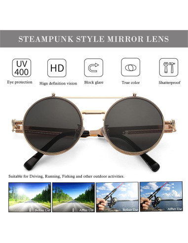 Gafas de sol redondas HJSTES oro/gris 50mm estilo vintage