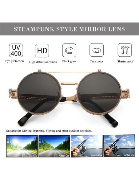 Gafas de sol redondas HJSTES oro/gris 50mm estilo vintage