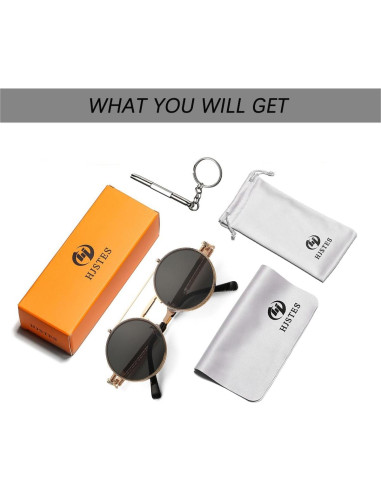 Gafas de sol redondas HJSTES oro/gris 50mm estilo vintage