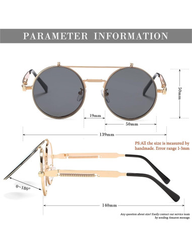 Gafas de sol redondas HJSTES oro/gris 50mm estilo vintage