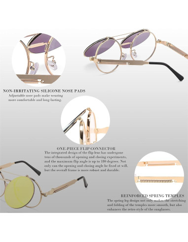 Gafas de sol redondas HJSTES estilo vintage steampunk