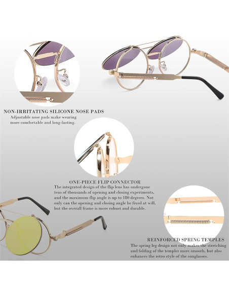 Gafas de sol redondas HJSTES estilo vintage steampunk