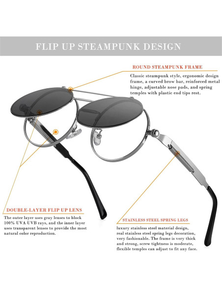 Gafas de sol redondas HJSTES plata 50mm estilo vintage