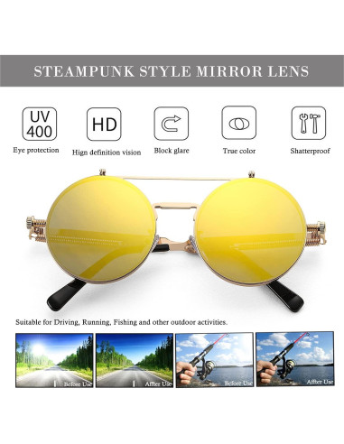 Gafas de sol redondas HJSTES estilo vintage steampunk
