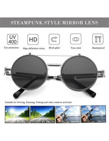 Gafas de sol redondas HJSTES plata 50mm estilo vintage