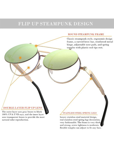 Gafas de sol redondas HJSTES estilo vintage steampunk