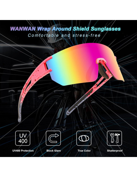 Gafas de Ciclismo WANWAN UV400 Lente Mercurio Rosa