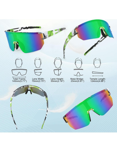 Gafas de Ciclismo WANWAN UV400 Lentes Espejados Verde