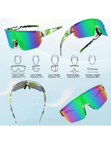 Gafas de Ciclismo WANWAN UV400 Lentes Espejados Verde