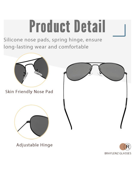 Gafas de sol aviador Braylenz polarizadas UV 100% gris dorado