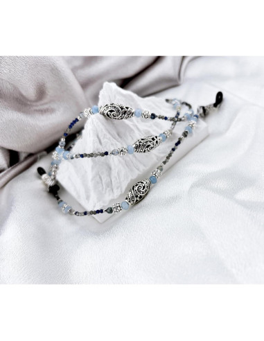 Cadena para Gafas Elegante con Perlas Punto Azul Boho