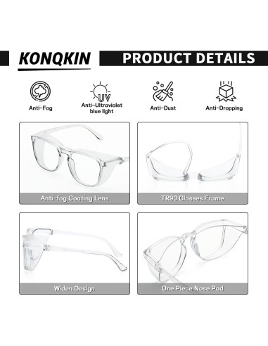 Gafas de Seguridad Konqkin Anti-Niebla y Anti-Luz Azul