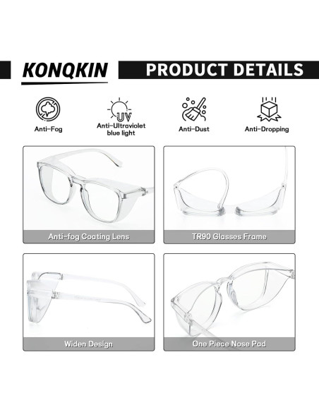 Gafas de Seguridad Konqkin Anti-Niebla y Anti-Luz Azul