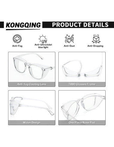Gafas de Seguridad Konqkin Anti-Niebla y Anti-Luz Azul