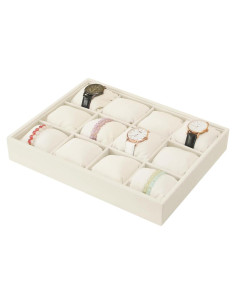 Bandeja Organizadora de Reloj Coward 12 Rejillas Terciopelo Beige
