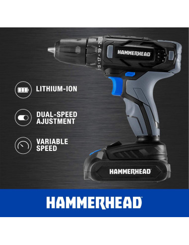 Martillo 20V Taladro Inalámbrico 2 Velocidades 1.5Ah HCDD201