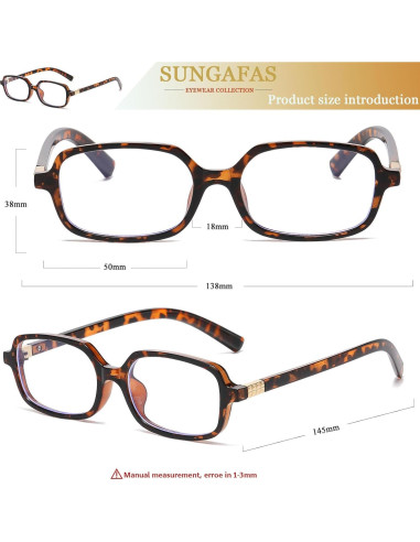 Gafas Rectangulares Retro Sungafas Bloqueo Luz Azul 15.5cm