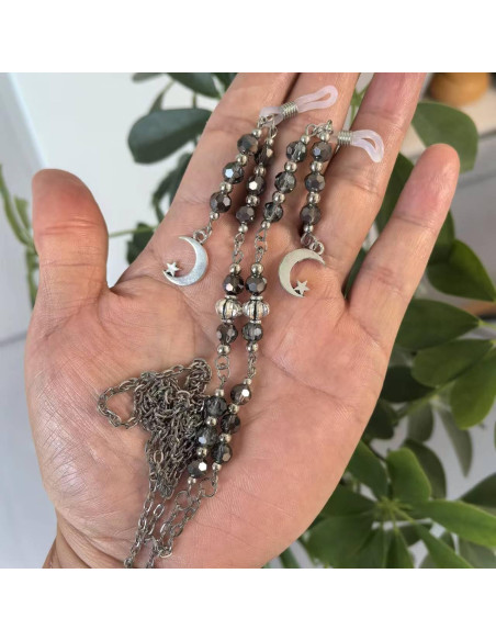 Cadena de Gafas Elegante con Cuentas y Encanto de Luna