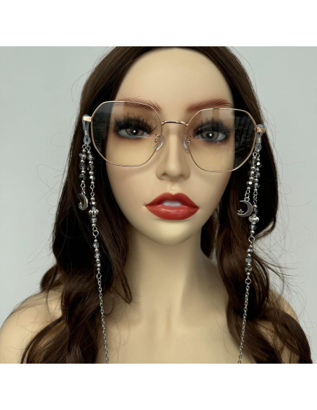 Cadena de Gafas Elegante con Cuentas y Encanto de Luna