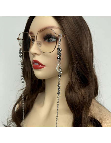 Cadena de Gafas Elegante con Cuentas y Encanto de Luna