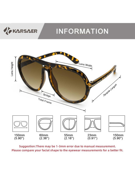 Gafas de sol aviador Karsaer unisex 60mm protección UV