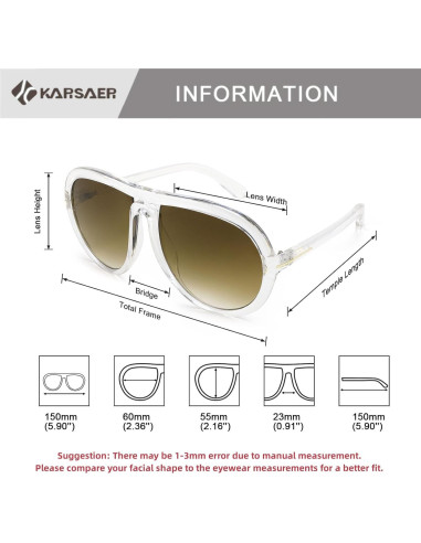 Gafas de sol aviador Karsaer unisex retro 55mm 100% UV