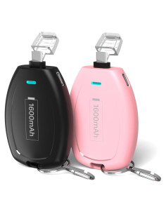 Cargador Portátil USB-C de Llavero 1600mAh - 2 Pack Negro/Rosa