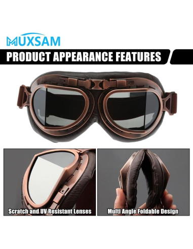 Gafas de Motocicleta MUXSAM Vintage a Prueba de Viento