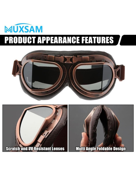 Gafas de Motocicleta MUXSAM Vintage a Prueba de Viento