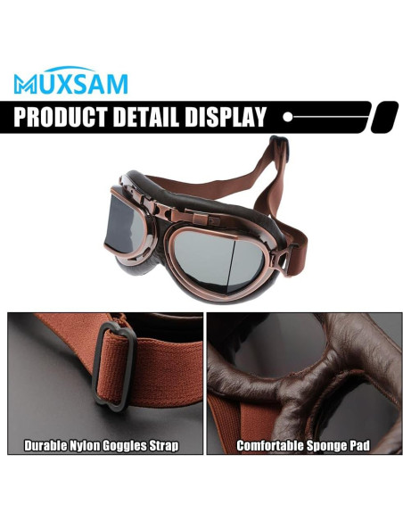 Gafas de Motocicleta MUXSAM Vintage a Prueba de Viento