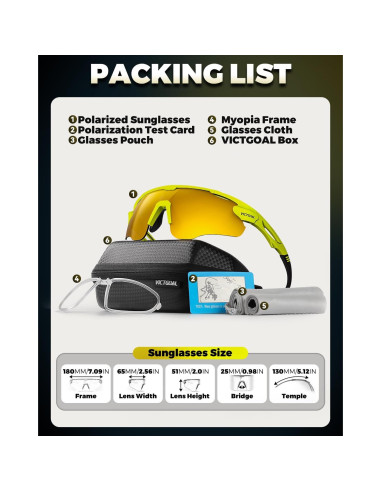 Gafas de Ciclismo VICTGOAL Polarizadas UV400 Unisex Amarillo