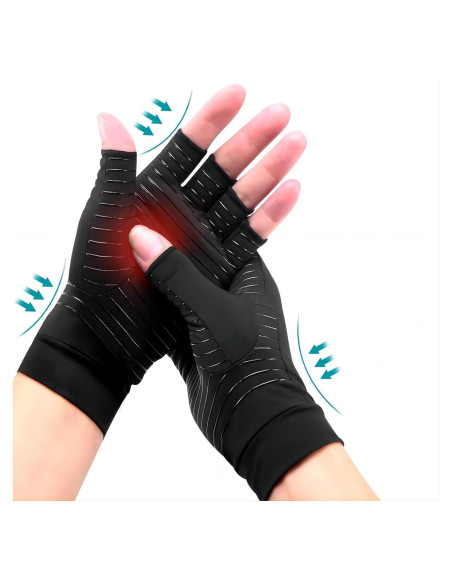 Guantes de Artritis de Cobre Ricbestlab Medianos Negros