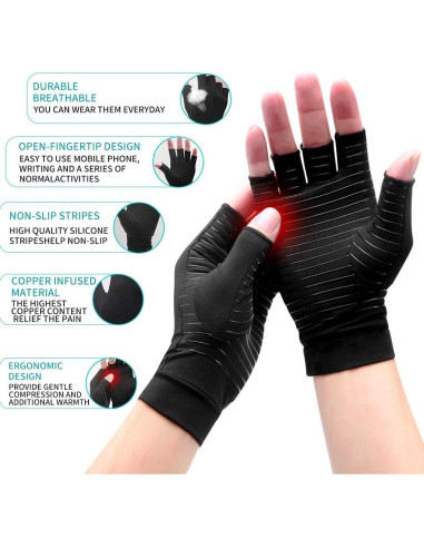 Guantes de Artritis de Cobre Ricbestlab Medianos Negros