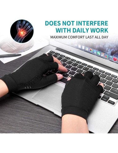 Guantes de Artritis de Cobre Ricbestlab Medianos Negros