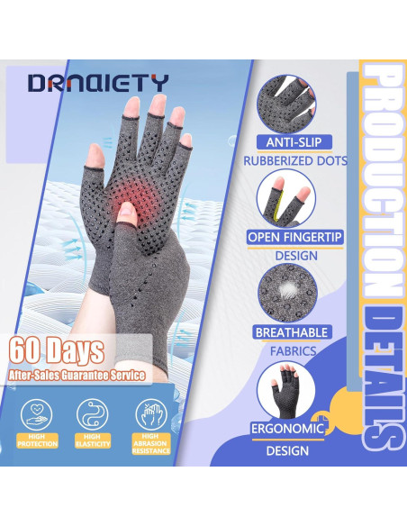 Guantes de Compresión para Artritis DRNAIETY - Sin Dedos XL Gris
