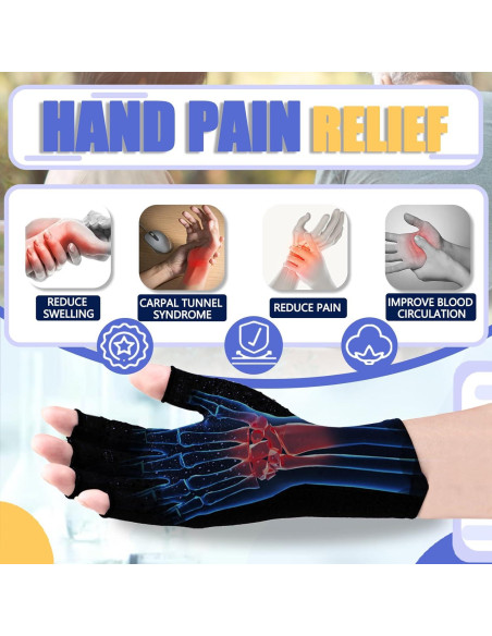 Guantes de Compresión para Artritis DRNAIETY - Sin Dedos, Negro, S