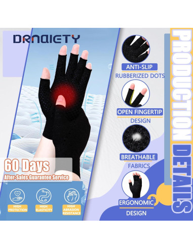 Guantes de Compresión para Artritis DRNAIETY - Sin Dedos, Negro, S