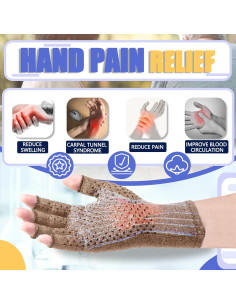 Guantes de Compresión DRNAIETY para Artritis - Sin Dedos L Caqui 2