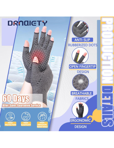 Guantes de Compresión DRNAIETY para Artritis - Sin Dedos, Gris