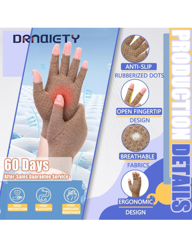 Guantes de Compresión DRNAIETY para Artritis - Sin Dedos M Caqui