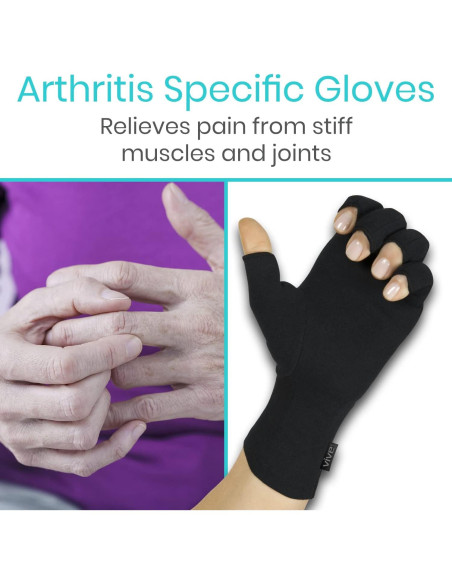 Guantes Vive para Artritis - Compresión Abierta Negra Guantes Vive para Artritis - Compresión Abierta Negra