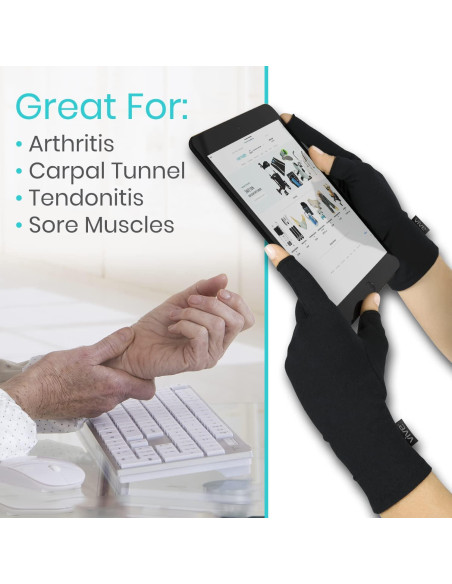 Guantes Vive para Artritis - Compresión Abierta Negra Guantes Vive para Artritis - Compresión Abierta Negra